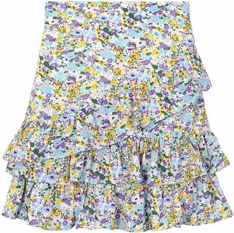 Rok met ruches in bloemenprint Blauw