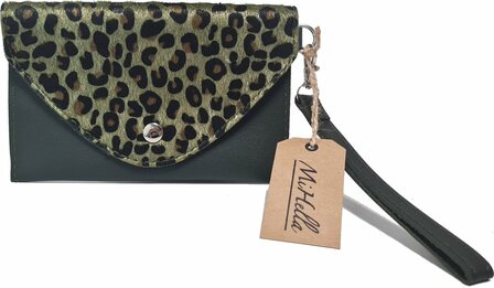 Mihella Groene Dames Clutch Handtasje Met Luipaard Print