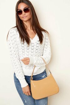 Handtas met lak look Beige