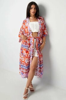 Kimono - Bloemenprint - Oranje/Lila