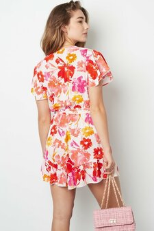 Playsuit Bloemenprint - Roze Rood