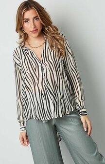 Blouse aesthetic print - bruin/wit