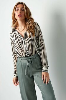 Blouse aesthetic print - bruin/wit