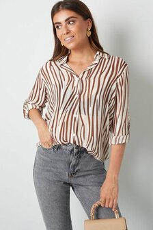 Blouse aesthetic print - bruin/wit