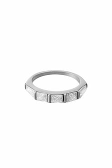 Ring - met vierkante zirkoonstenen Zilver Stainless Steel