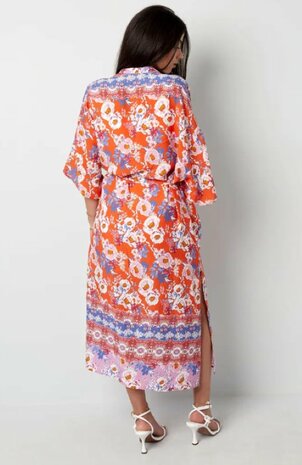 Kimono - Bloemenprint - Oranje/Lila