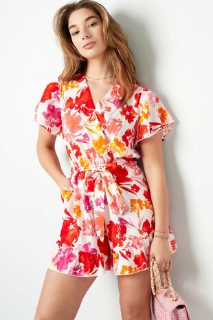 Playsuit Bloemenprint - Roze Rood