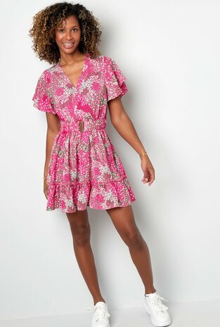 Midi Jurk Bloemenprint Roze