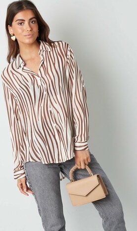 Blouse aesthetic print - bruin/wit