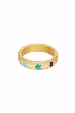 Ring colored stars - Goud/Blauw